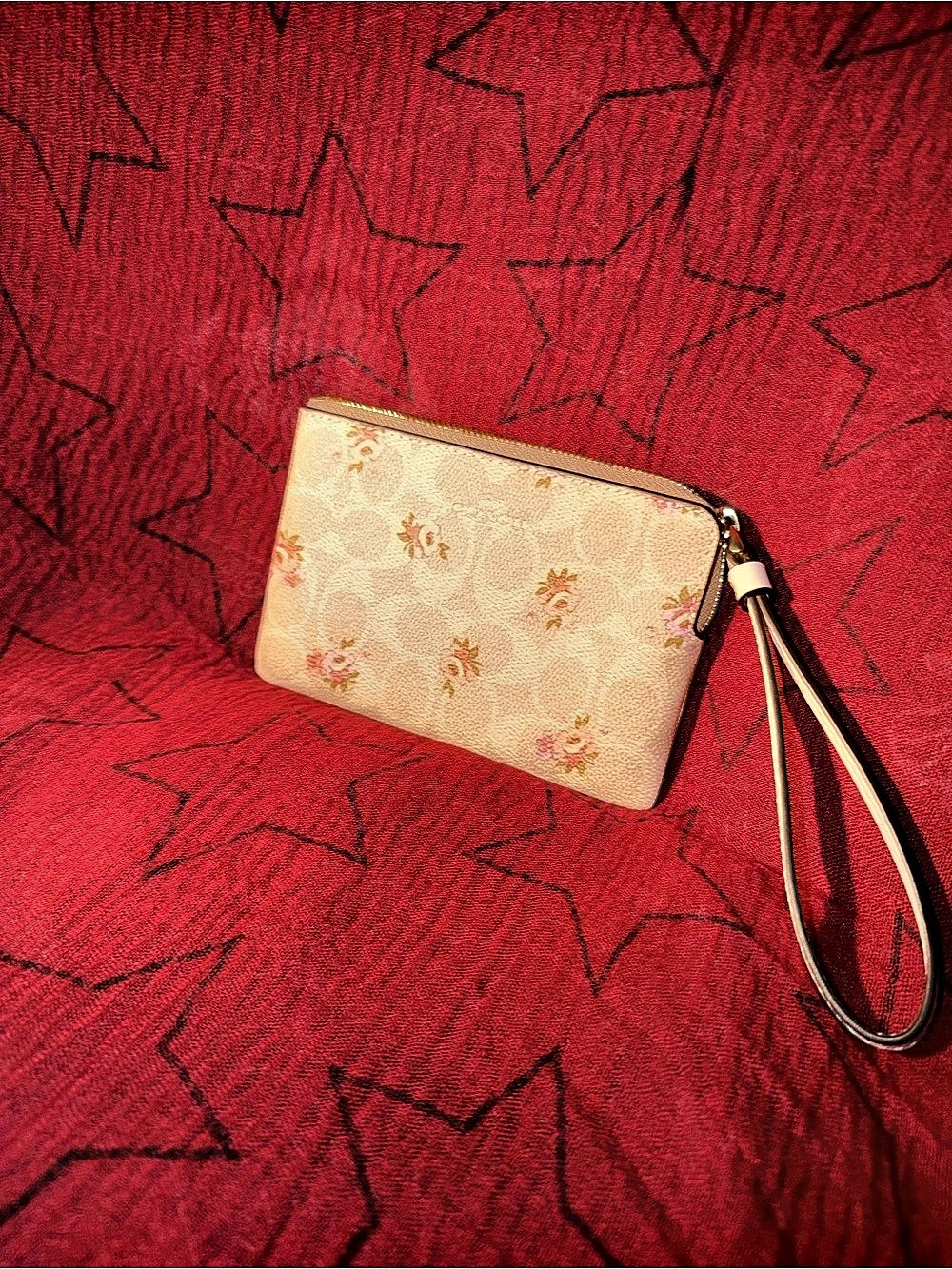 Coach Corner Zip Wristlet With Floral Print Floral Wristlet Pink & Brown